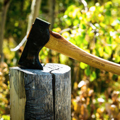 Back view of Council Tool Pack Axe with leather sheath