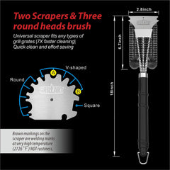 Back view of GRILLART grill brush with non-slip handle