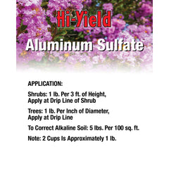 Back view of Hi-Yield Aluminum Sulfate with usage instructions