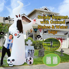 Back view of HOPOCO Halloween Inflatable Ghost with tombstone