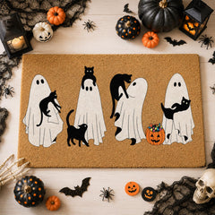 Back view of Jenaai Halloween Doormat showing non-slip PVC backing
