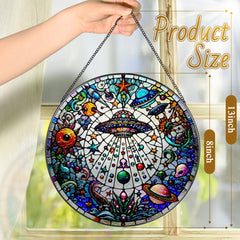 Back view of LAOWEIKI stained glass suncatcher with metal frame