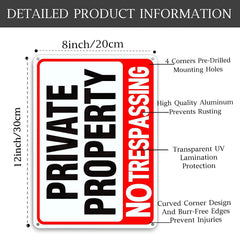 Back view of Lykjdnz No Trespassing Sign showing aluminum material