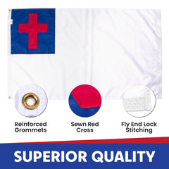 Back view of Made in USA Christian Flag 3x5, highlighting stitching details