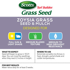 Back view of Scotts Zoysia Grass Seed & Mulch packaging