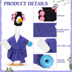 Back view of Shyyween porch goose outfit with coffee cup