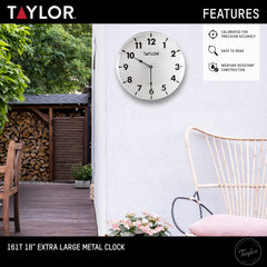 Back view of Taylor 18 Inch Jumbo Outdoor Clock with built-in hanger