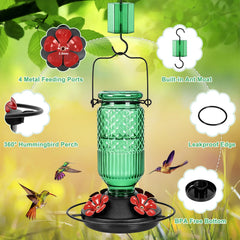 Back view of the FEED GARDEN Glass Hummingbird Feeder showing ant moat