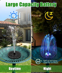 Back view of the SZMP Solar Water Fountain showing LED lights