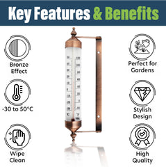 Back view of Thermometer World Bronze Effect Outdoor Thermometer