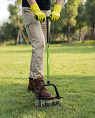 Back view of WORKPRO Lawn Aerator showing T-handle