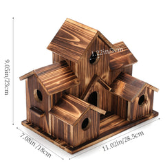 Back view of YYYUAN Wooden Bird House featuring metal hook