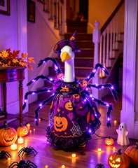 Back view of ZHZHLED Porch Goose Halloween Outfit with spider on the back
