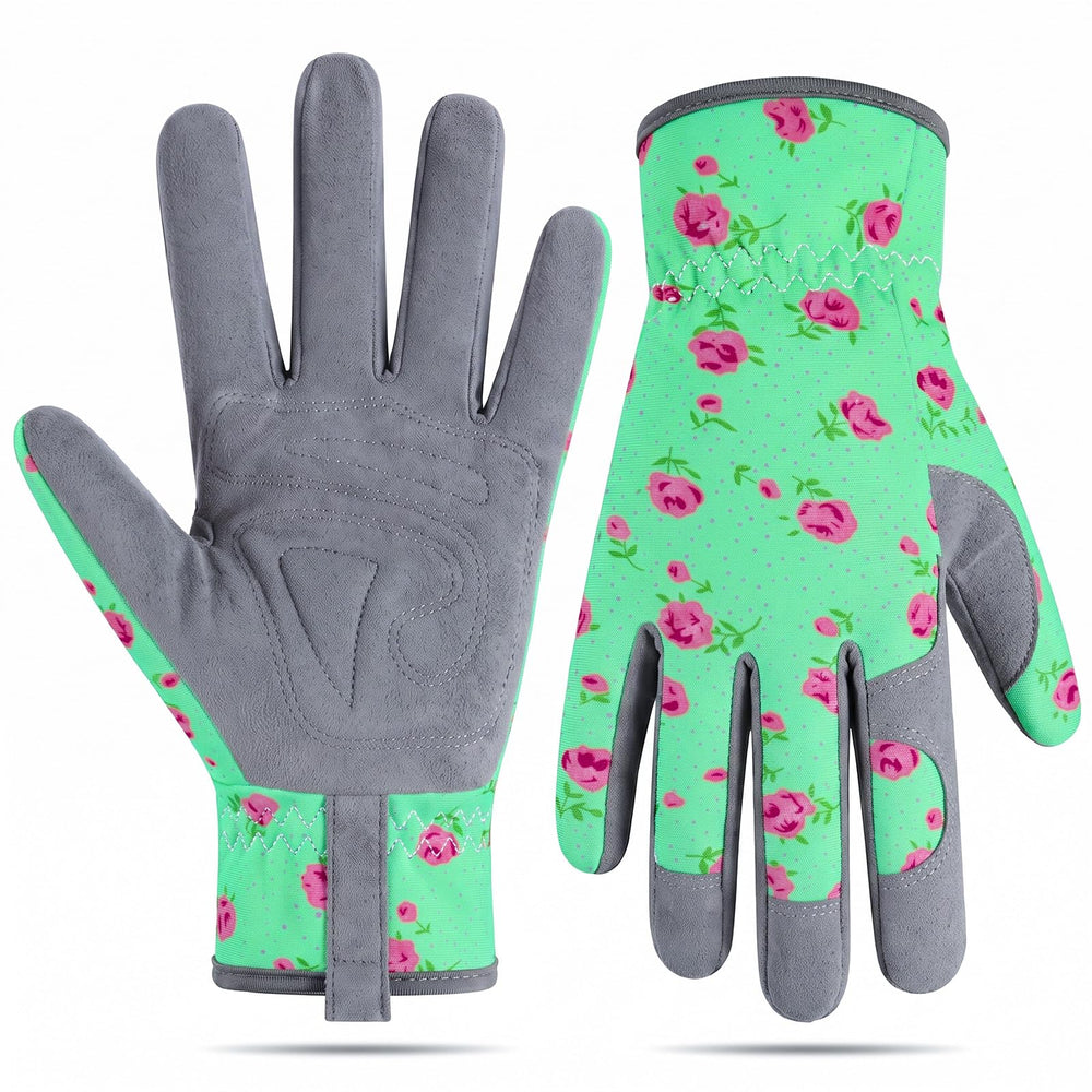 Baidast Gardening Gloves for Women, front view in green and red