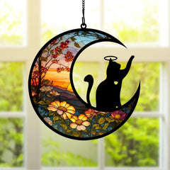 BamLue Cat Memorial Suncatcher in Sunset-cat colour front view