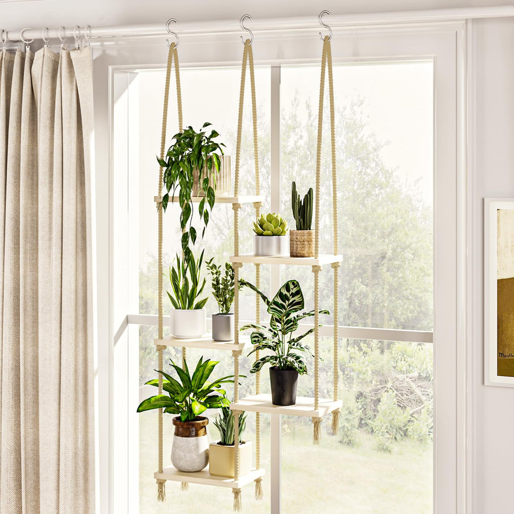 Bamworld 5-Tier Hanging Plant Shelf light wood finish front view