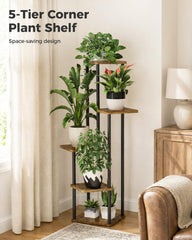 Bamworld 5 Tier Plant Stand side view showcasing plants