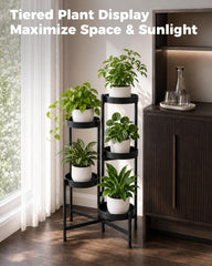 Bamworld 5 Tier Plant Stand side view with plants