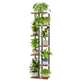 Bamworld 7-tier plant stand brown metal corner shelf front view