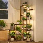 Bamworld Corner Plant Stand with Grow Lights, front view