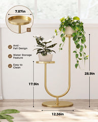 Bamworld Indoor Corner Plant Stand 2 Tier Gold, side view