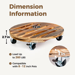 Bamworld Plant Caddy with wheels attached, side view