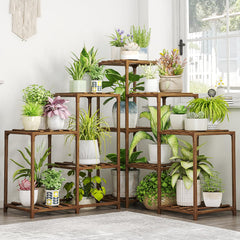 Bamworld Plant Stand Indoor Outdoor Corner Shelf front view