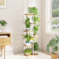 Bamworld Plant Stand side view showcasing 6 tiers