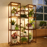 Bamworld Plant Stand with Grow Light, brown wood finish