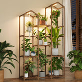 Bamworld Plant Stand with Grow Light, front view showcasing 7 pots