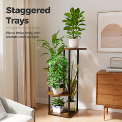 Bamworld Small Plant Stand 4 Tier side view with plants