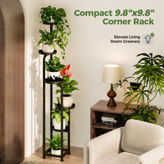 Bamworld Tall Plant Stand 5 Tier Matte Black side view