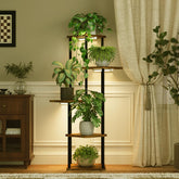 Bamworld Tall Plant Stand 5 Tier Metal Brown Oak Pro front view