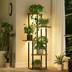 Bamworld Tall Plant Stand side view with indoor plants