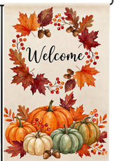 BANANABROTHER Fall Garden Flag front view displaying welcome script
