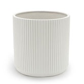 Basics 8-inch fluted ceramic planter pot in white front view