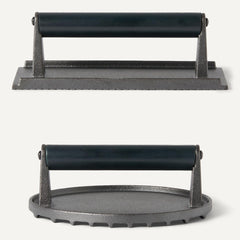 Basics rectangle burger press on grill with patties