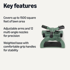 Basics Whirling Rotating Lawn Sprinkler side view with hose connection