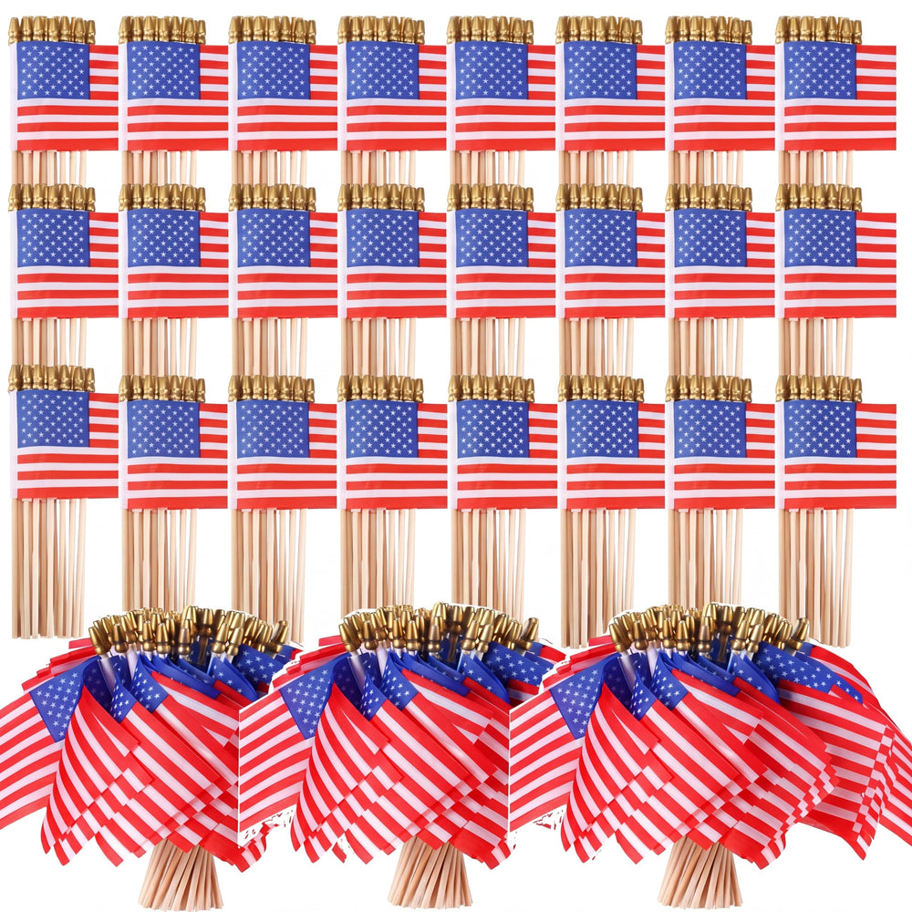 Batiyeer 500 pcs mini American flags with golden spear tops front view
