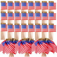 Batiyeer 500 pcs mini American flags with golden spear tops front view