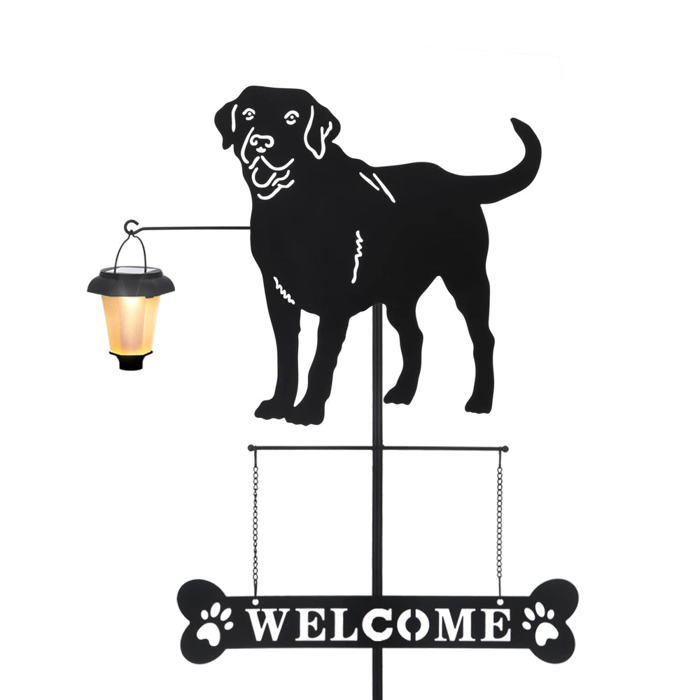 BAYN Solar Labrador Welcome Sign with lantern front view