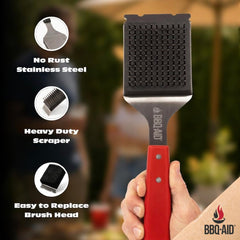 BBQ-Aid Grill Brush with stainless steel bristles close-up