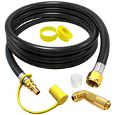 BBQHKCX 8ft RV Quick Connect Propane Hose with elbow adapter front view