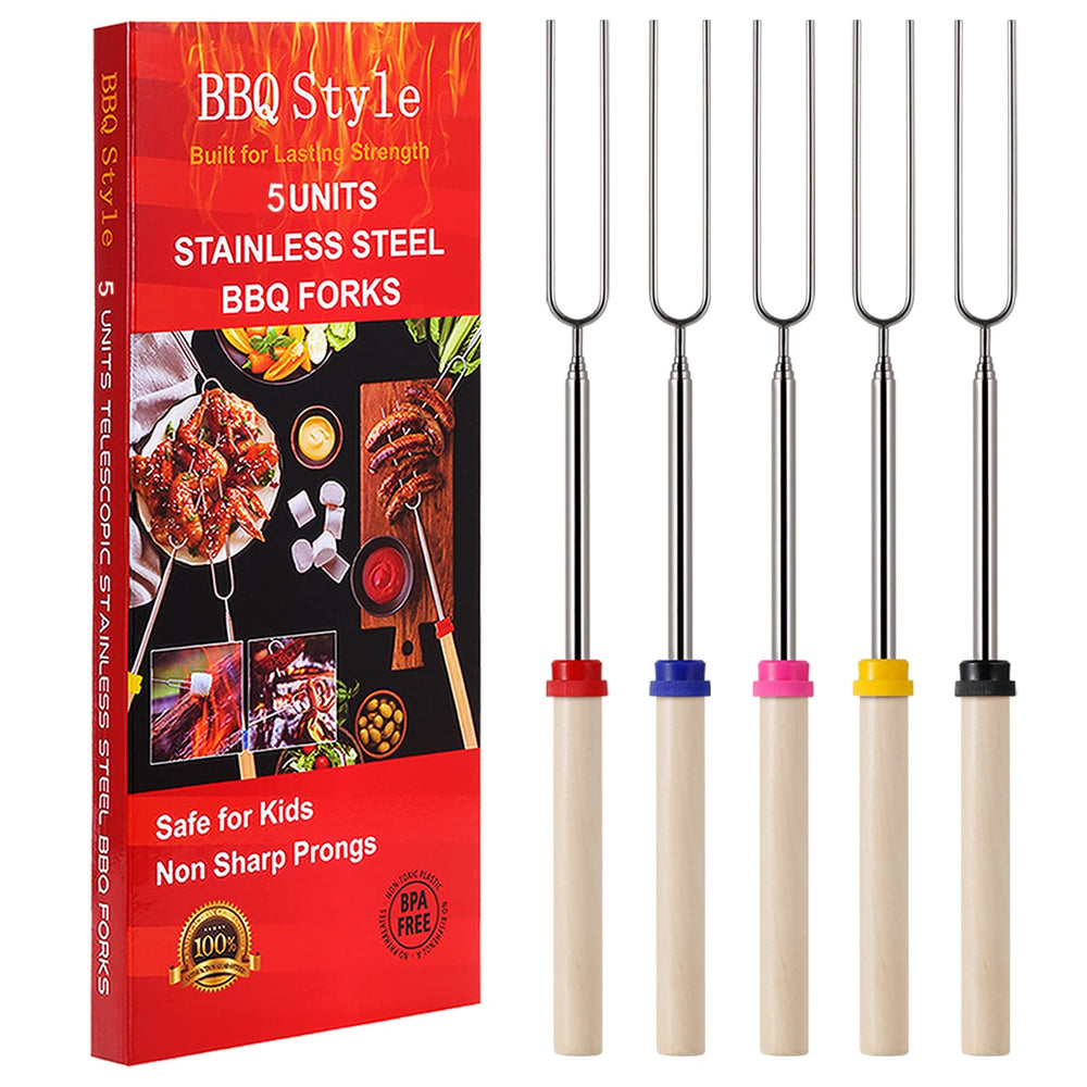 BBQStyle Marshmallow Roasting Sticks front view with colourful handles