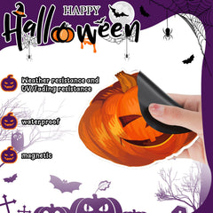 BBTO Halloween garage door magnets arranged on a metal surface