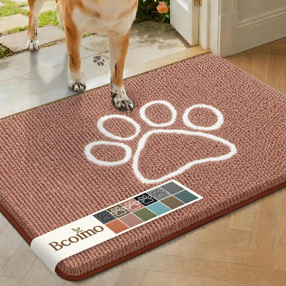 Bcoimo 30x20 dog door mat in Heather Brown with paw design front view