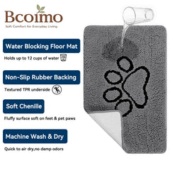 Bcoimo Chenille Doormat close-up of paw embroidery