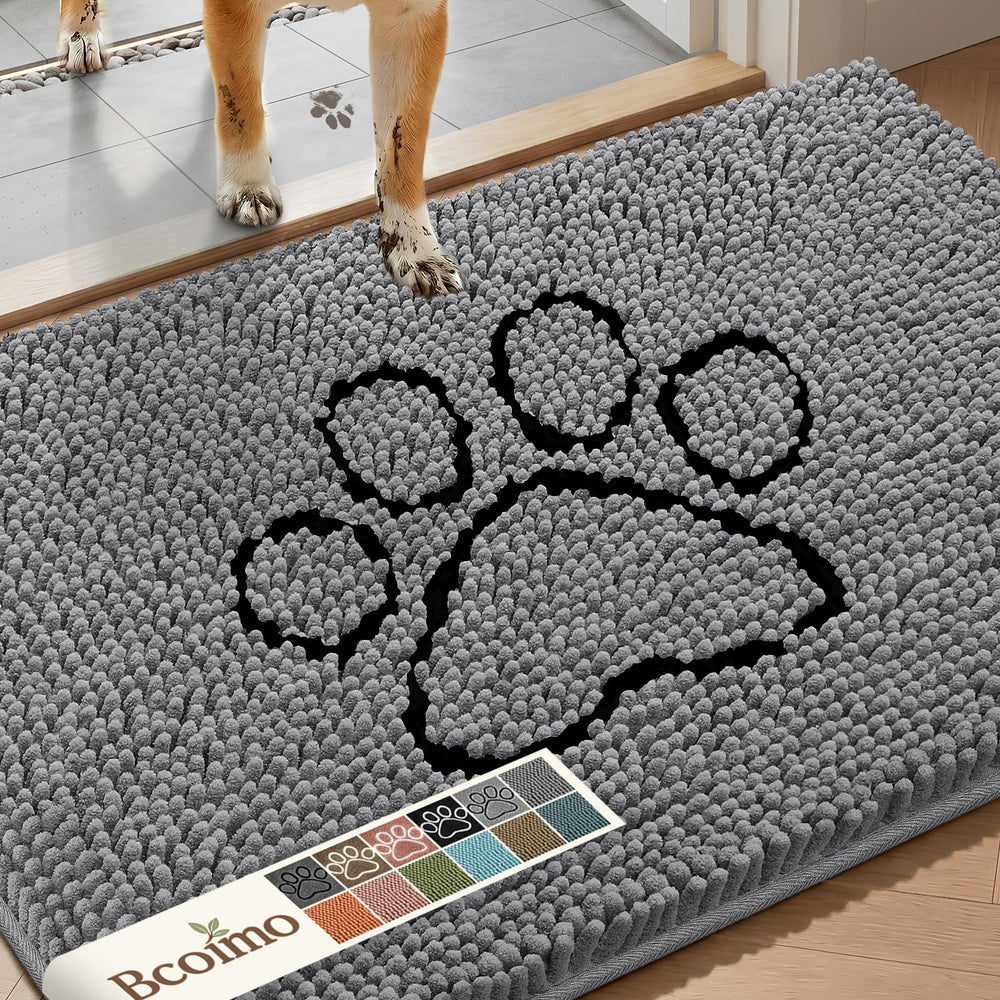 Bcoimo Chenille Doormat gray with paw design front view