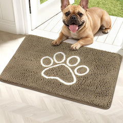 Bcoimo Dog Door Mat 30"x20" front view in beige with paw design