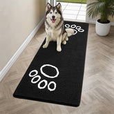 Bcoimo Super Absorbent Dog Door Mat 60" x 24" front view in black with paw design
